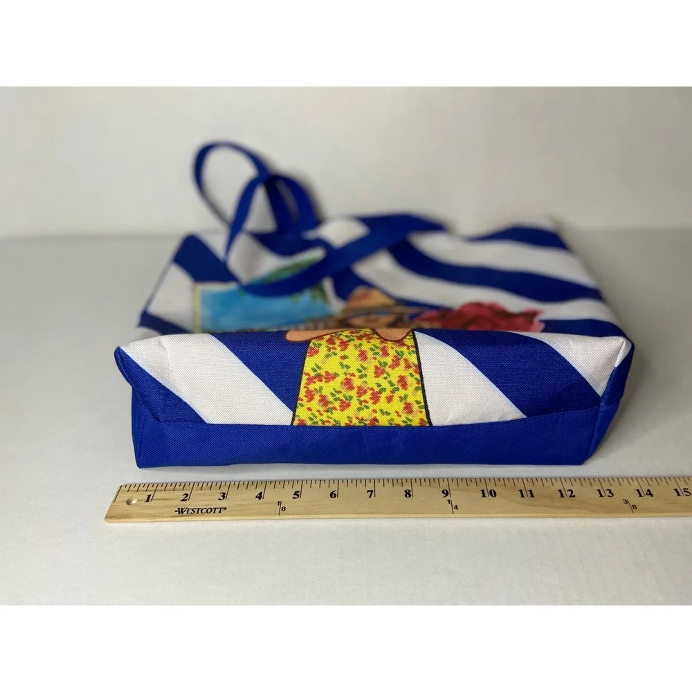 Lancôme Paris Blue White Striped Tote Bag Beach Travel‎ Shopper Graphic